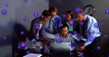 Business team collaborating over laptop with data processing image