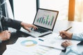 Business team collaboration discussing working analyzing with financial data and marketing growth report graph in team, Royalty Free Stock Photo