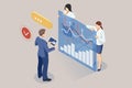 Business team collaboration discussing working analyzing with financial data and marketing growth report graph in team