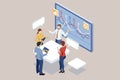 Business team collaboration discussing working analyzing with financial data and marketing growth report graph in team