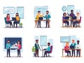 Business Teamwork Illustration Set: Diverse Office Collaboration and Meetings Royalty Free Stock Photo
