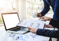 Business Team Corporate Organization Meeting Concept with blank screen laptop computer Royalty Free Stock Photo