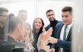 Business team discussing the announcement on the Board Royalty Free Stock Photo