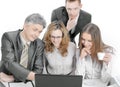 Business team discussing business issues sitting behind a Desk Royalty Free Stock Photo