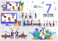 Business Team Distance Work Flat Vector Scenes Set