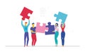 Business team doing a puzzle - flat design style colorful illustration Royalty Free Stock Photo