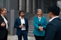 Business Team Greeting Each Other. Woman Shake Hands While Communicating with Man Royalty Free Stock Photo