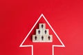 Business team group of people made of blocks in the direction arrow. Teamwork. Movement in a single group. Consolidation Royalty Free Stock Photo