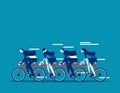 Business team group riding on tandem bike together. Concept business vector illustration, Sport race, Teamwork, Flat cartoon