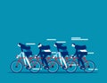 Business team group riding on tandem bike together. Concept business vector illustration, Sport race, Teamwork, Flat cartoon