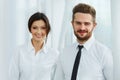 Business Team. Happy smiling people standing in a row at office Royalty Free Stock Photo