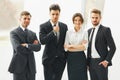 Business Team. Happy smiling people standing in a row at office Royalty Free Stock Photo