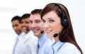 Business team with headset on in a call center Royalty Free Stock Photo