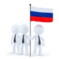 Business team holding flag of Russia. Isolated. Contains clipping path