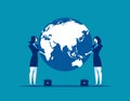 Business team holding the globe. Concept business vector illustration. Royalty Free Stock Photo