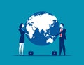 Business team holding the globe. Concept business vector illustration. Royalty Free Stock Photo