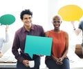 Business Team Holding Speech Bubble Sign Concept Royalty Free Stock Photo