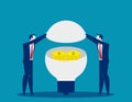 Business team ideas make money. Concept business success vector illustration, Open bulb, Flat business character style