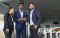 business team are inspecting MRT system, multiracial business people working at MRT train station Royalty Free Stock Photo