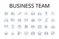 Business team line icons collection. Management group, Office staff, Corporate squad, Marketing team, Sales force