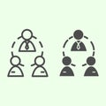 Business team line and solid icon. Office workgroup with employees and boss connections outline style pictogram on white