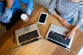 business team man and woman work on wood table Royalty Free Stock Photo