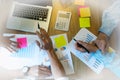 business team man and woman work with laptop on wood table Royalty Free Stock Photo