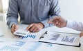 Business team meeting analyze financial graphs market growth reports And corporate income tax Royalty Free Stock Photo