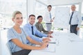Business team during meeting smiling at camera Royalty Free Stock Photo