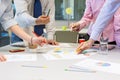 Business Team networking - office Table with Charts and People Hands Royalty Free Stock Photo