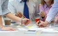 Business Team networking - office Table with Charts and People Hands Royalty Free Stock Photo