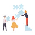 Business Team, Office Colleagues Connecting Puzzle Elements, People Working Together in Company, Teamwork, Cooperation Royalty Free Stock Photo
