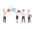 Business Team, Office Colleagues Connecting Puzzle Elements, People Working Together in Company, Teamwork, Cooperation Royalty Free Stock Photo