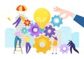 Business team people design idea, teamwork gear concept vector illustration. Success management work in company, man