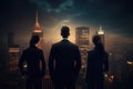 Business team, people in suits stand with their backs against the backdrop of the city. AI generative Royalty Free Stock Photo