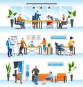 Business team people work in office set, vector illustration. Teamwork job meeting with flat man woman person, corporate Royalty Free Stock Photo