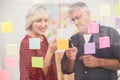 Business team pointing post its on the wall Royalty Free Stock Photo