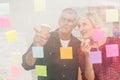 Business team pointing post its on the wall Royalty Free Stock Photo