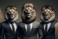 Business team portrait with lion heads. Teamwork and confidence. Generative ai