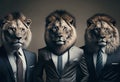 Business team portrait with lion heads. Teamwork and confidence. Generative ai