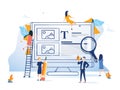 Business team presenting a website flat design style colorful illustration. Background computer internet technology.