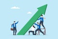 Business team pushing green graph arrow upwards Royalty Free Stock Photo