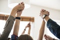 Business team raising their hands up to celebrate Royalty Free Stock Photo