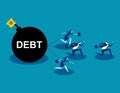 Business team run away from debt. Concept business vector, Bomb, Loan, Teamwork Royalty Free Stock Photo