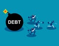 Business team run away from debt. Concept business vector, Bomb, Loan, Teamwork Royalty Free Stock Photo