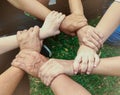 Business team standing hands together people joining for cooperation success business. Teamwork concept Royalty Free Stock Photo