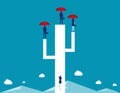 Business team standing and holding red umbrella. Concept business vector illustration Royalty Free Stock Photo