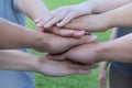 Business team standing and stack their hands together people joining for cooperation success business. Teamwork concept Royalty Free Stock Photo