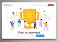 Business Team Success, Achievement Concept. Flat People Characters with Prize, Golden Cup. Office Workers Celebrating Royalty Free Stock Photo