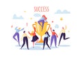 Business Team Success, Achievement Concept. Flat People Characters with Prize, Golden Cup. Office Workers Big Trophy Royalty Free Stock Photo